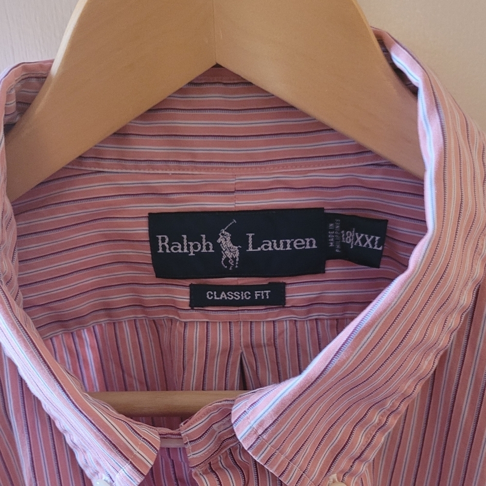 Ralph Lauren Men's Button Down Classic Fit Shirt Pink and White Stripe Size XXL - Picture 3 of 3